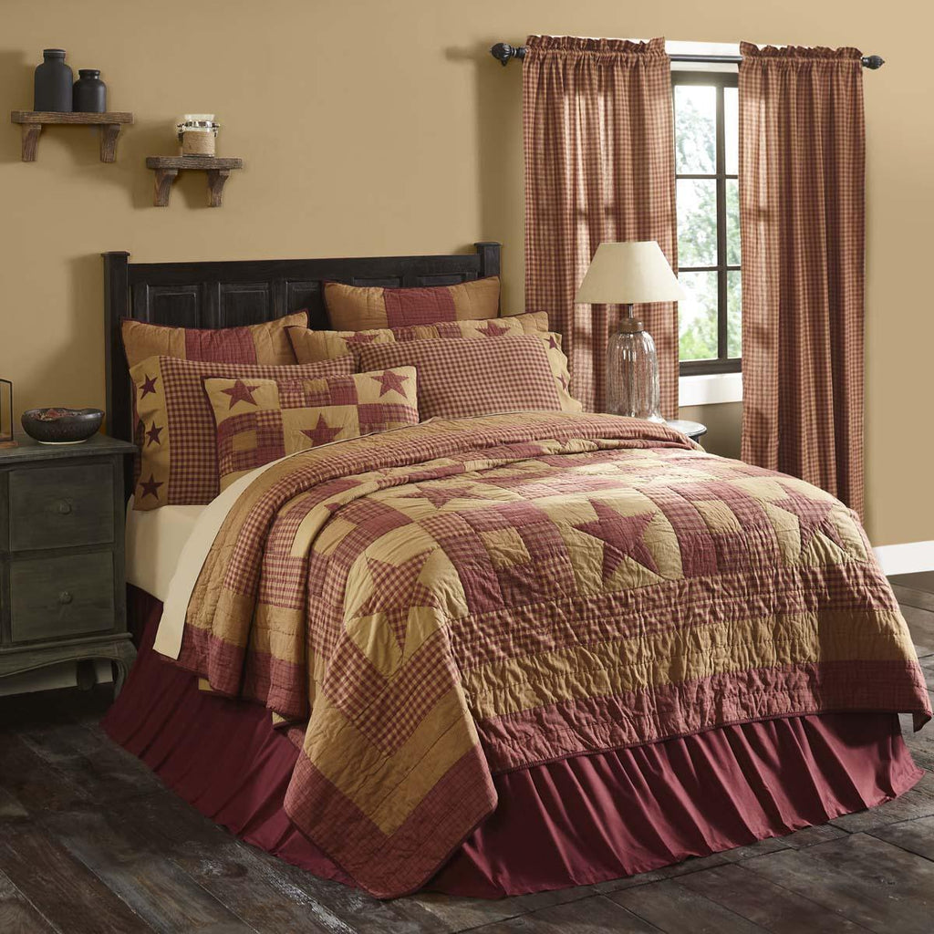 Burgundy Red Primitive Bedding Cody Burgundy Star Cotton Pre-Washed Patchwork Star Rectangle Quilt