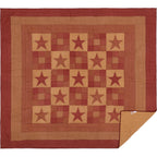 Burgundy Red Primitive Bedding Cody Burgundy Star Cotton Pre-Washed Patchwork Star Rectangle Quilt
