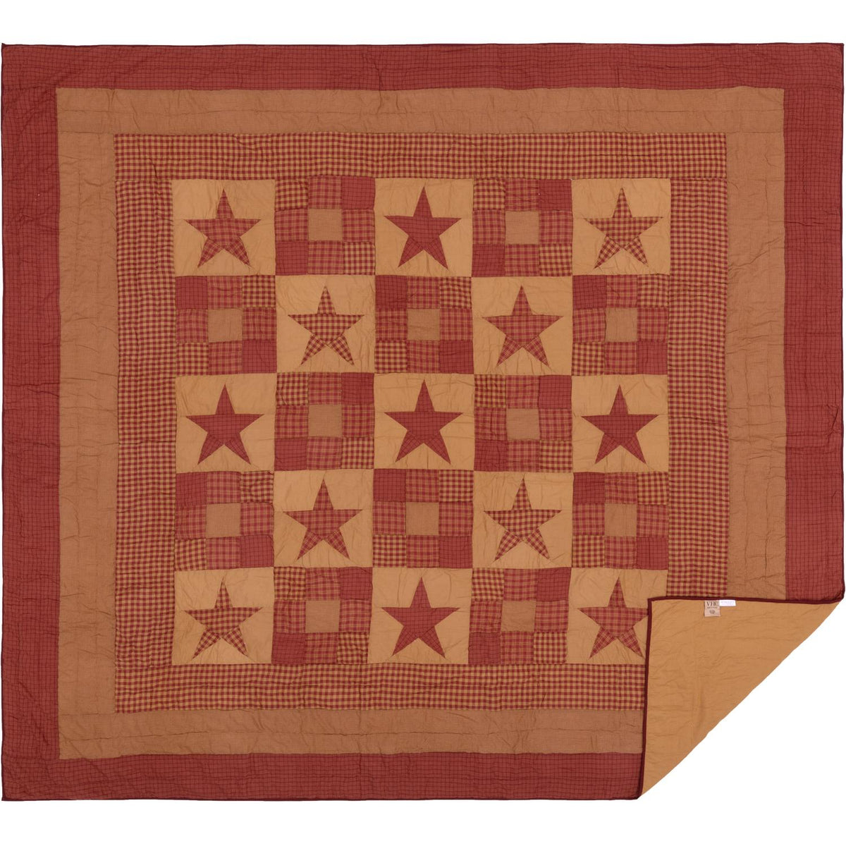 Burgundy Red Primitive Bedding Cody Burgundy Star Cotton Pre-Washed Patchwork Star Rectangle Quilt
