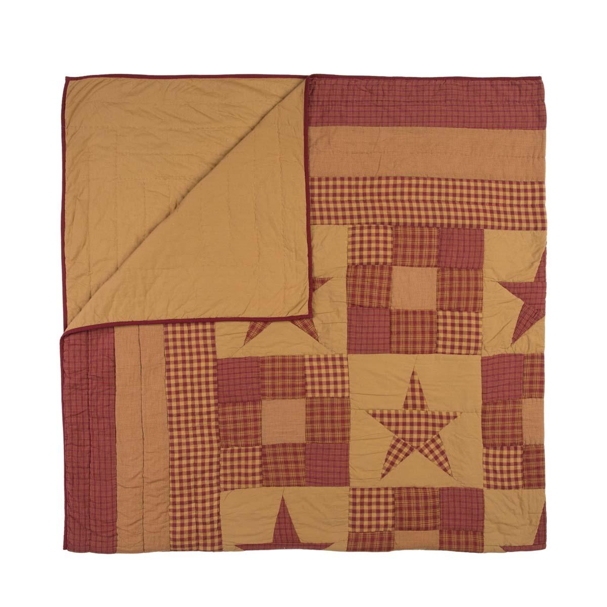 Burgundy Red Primitive Bedding Cody Burgundy Star Cotton Pre-Washed Patchwork Star Rectangle Quilt