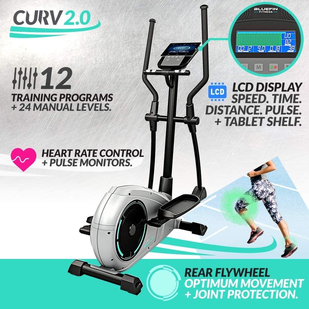 Bluefin Fitness CURV 2.0 Elliptical Cross Trainer | Home Gym | Exercise Step Machine | Air Walker | Compact | Kinomap | Live Video Streaming | Video Coaching &amp; Training | Black &amp; Grey Silver