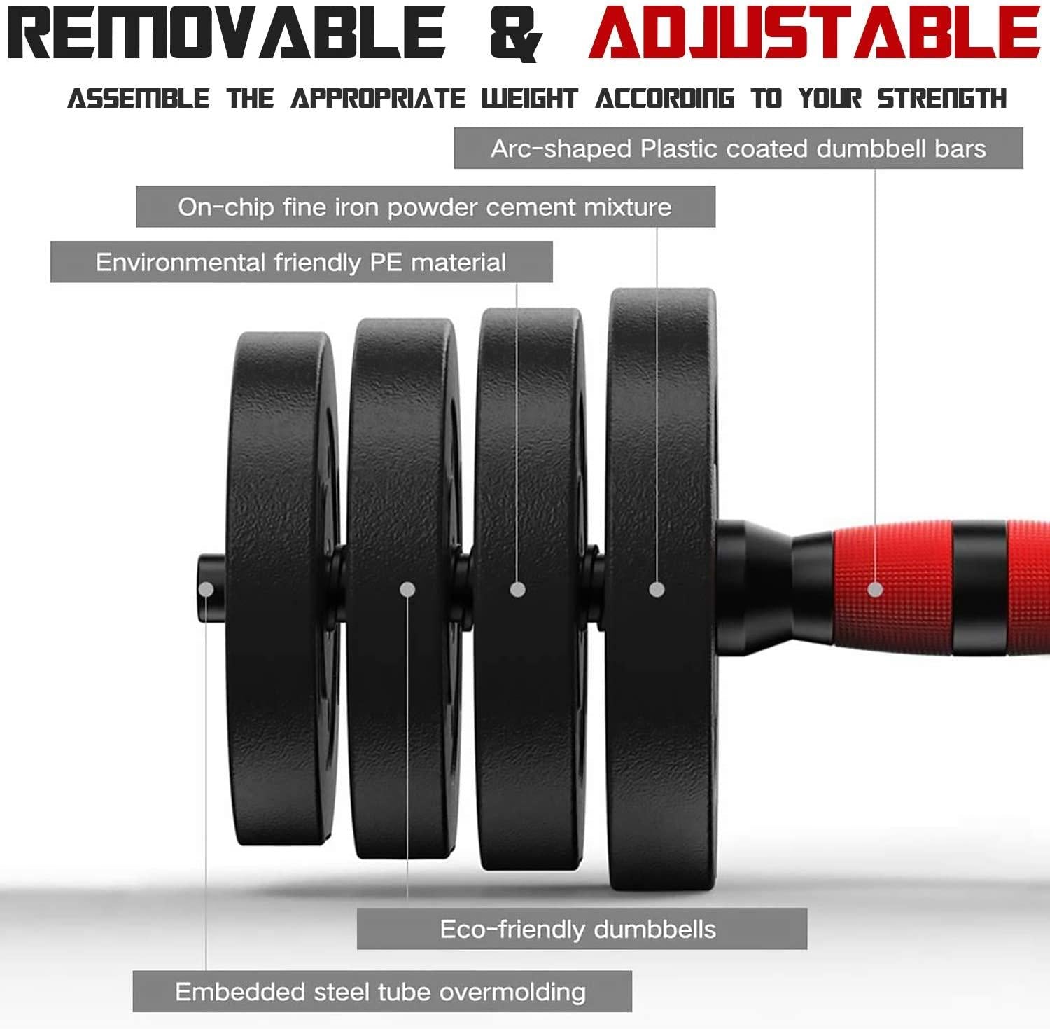 SKONYON Adjustable Dumbbells-Pair 66 pounds for Two Dumbbells, Anti Rolling Fitness Dumbbells