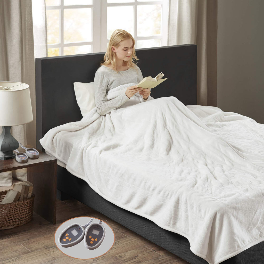 Gracie MIlls Elect Electric Blanket with Two 20 Heat Level Setting Controllers, Queen: 84x90", Ivory -WR54-1765