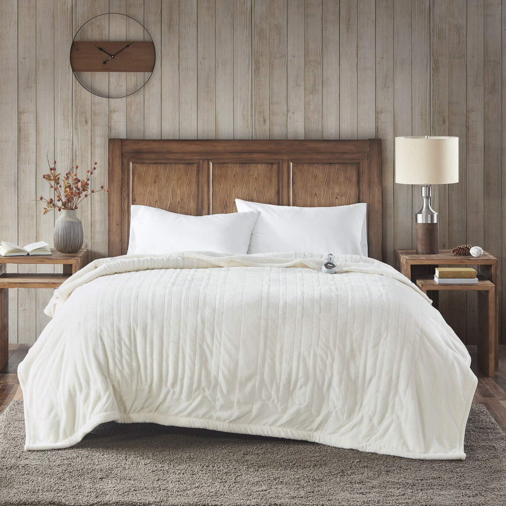 Gracie MIlls Elect Electric Blanket with Two 20 Heat Level Setting Controllers, Queen: 84x90", Ivory -WR54-1765