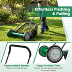 Push Reel Lawn Mower, Cordless 18" Manganese Steel Manual Grass Cutter with 5-Blade, Removable Grass Catcher, 9 Cutting Heights, Walk-Behind Lawn Mower for Garden Farm Yard (Green)