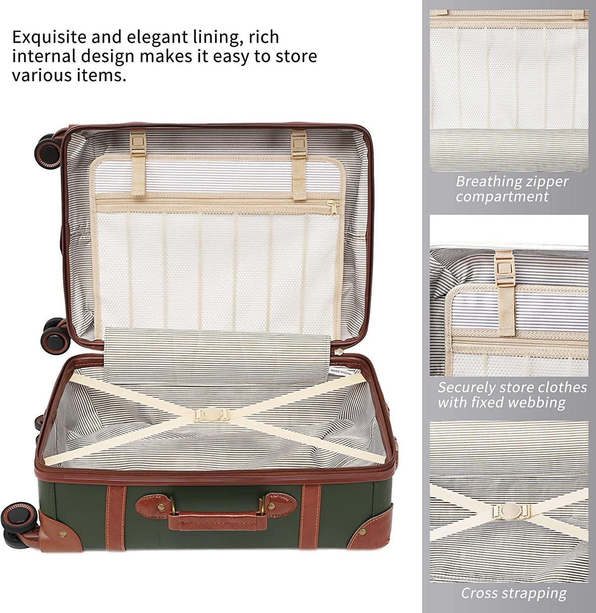 Luggage Set of 2 Pieces with TSA Lock Cute Retro Trunk luggage (Green, 14inch &amp; 28inch)