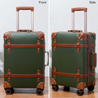 Luggage Set of 2 Pieces with TSA Lock Cute Retro Trunk luggage (Green, 14inch &amp; 28inch)