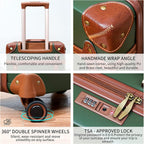 Luggage Set of 2 Pieces with TSA Lock Cute Retro Trunk luggage (Green, 14inch &amp; 28inch)