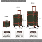 Luggage Set of 2 Pieces with TSA Lock Cute Retro Trunk luggage (Green, 14inch &amp; 28inch)