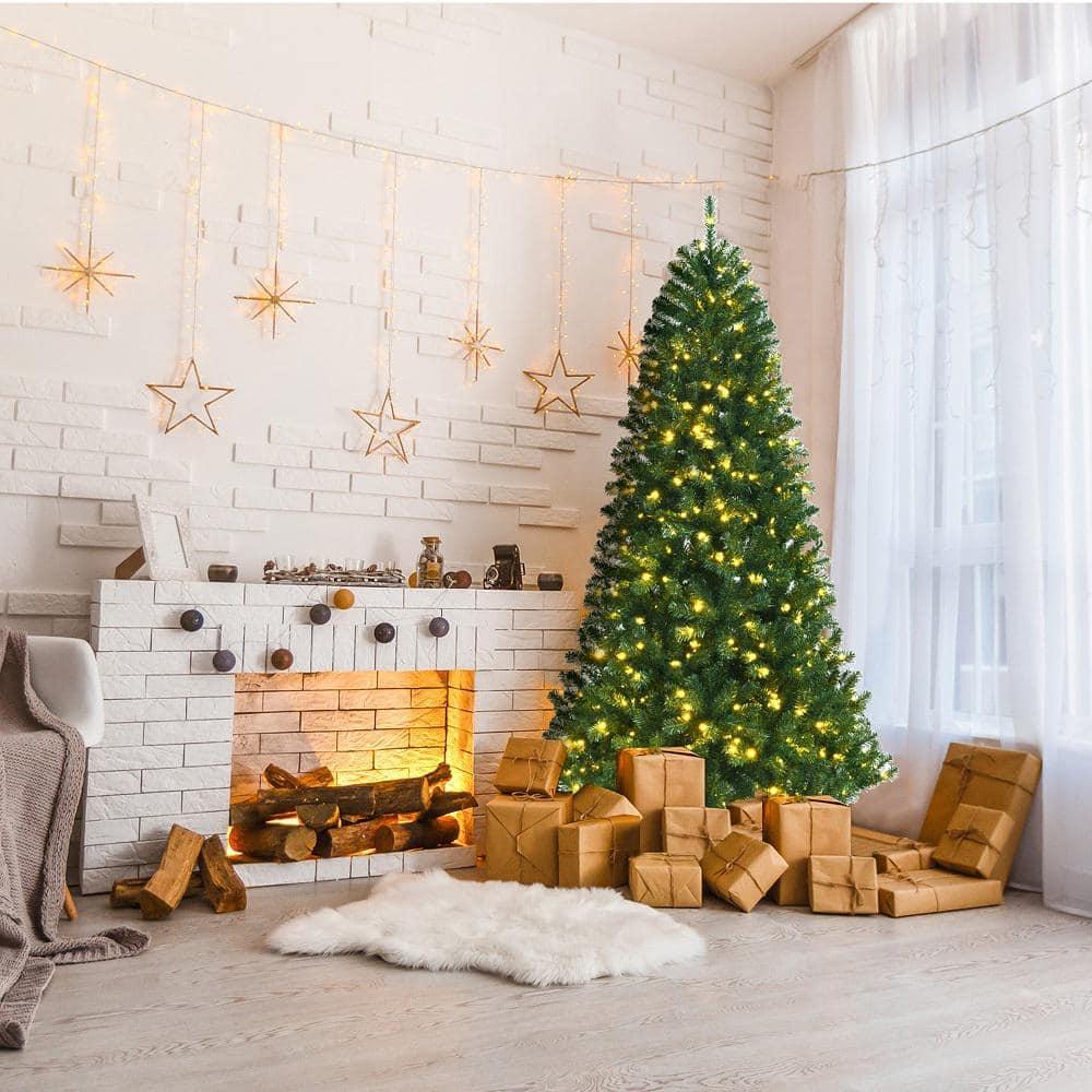 6 ft. Pre-lit Artificial Christmas Tree Hinged Xmas Tree with 9-Lighting Modes