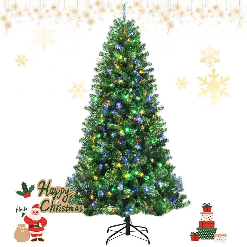 6 ft. Pre-lit Artificial Christmas Tree Hinged Xmas Tree with 9-Lighting Modes