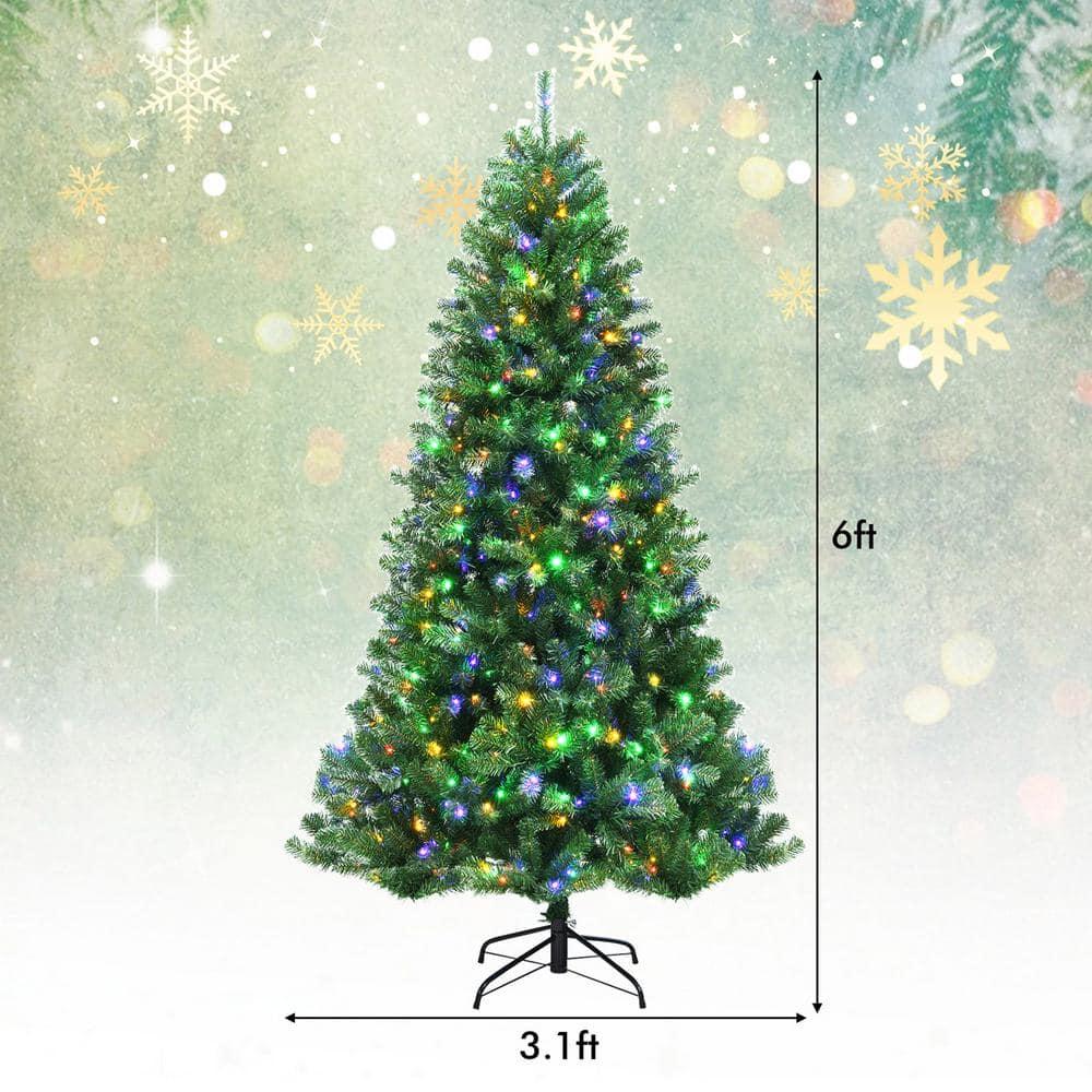 6 ft. Pre-lit Artificial Christmas Tree Hinged Xmas Tree with 9-Lighting Modes