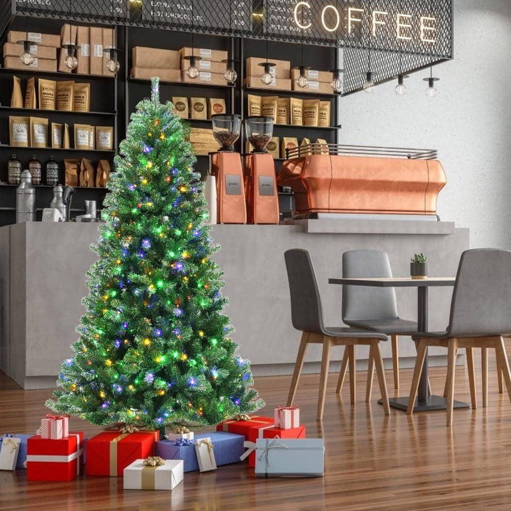 6 ft. Pre-lit Artificial Christmas Tree Hinged Xmas Tree with 9-Lighting Modes