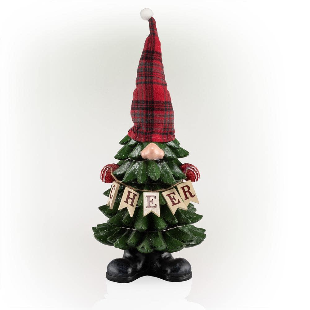 28 in. H Polyresin Christmas Tree Cheer Gnome Decoration with Color Changing LED Lights