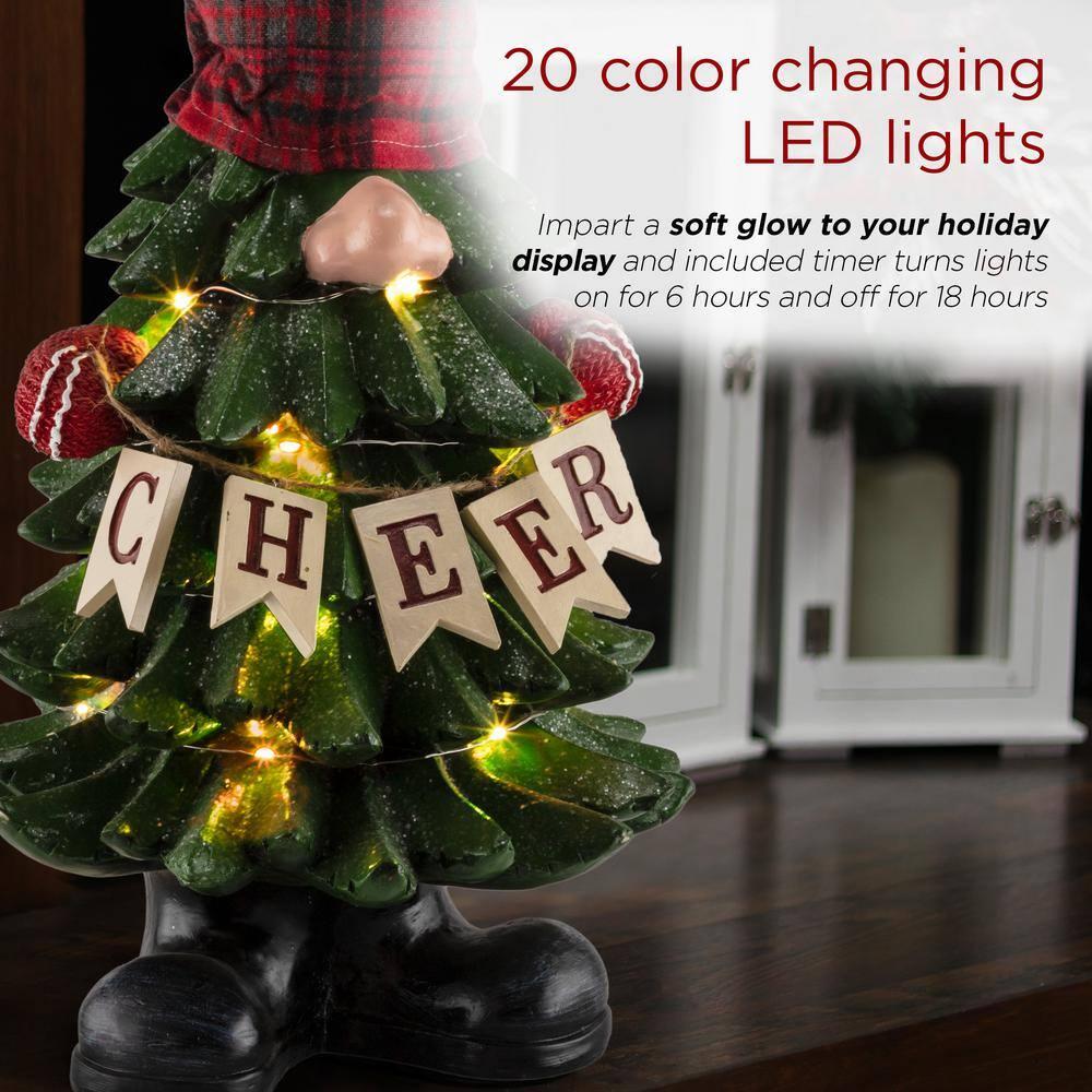 28 in. H Polyresin Christmas Tree Cheer Gnome Decoration with Color Changing LED Lights
