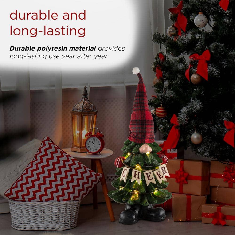 28 in. H Polyresin Christmas Tree Cheer Gnome Decoration with Color Changing LED Lights