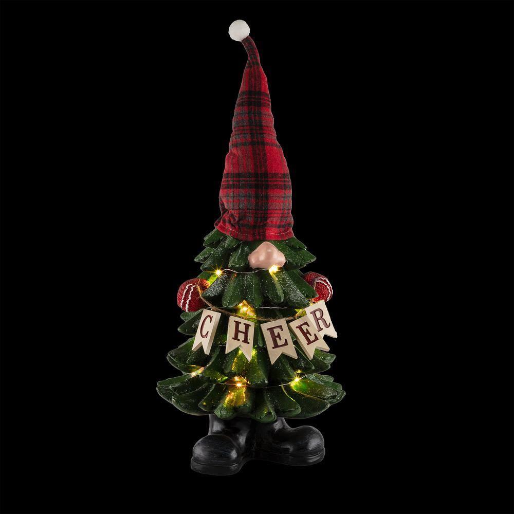 28 in. H Polyresin Christmas Tree Cheer Gnome Decoration with Color Changing LED Lights