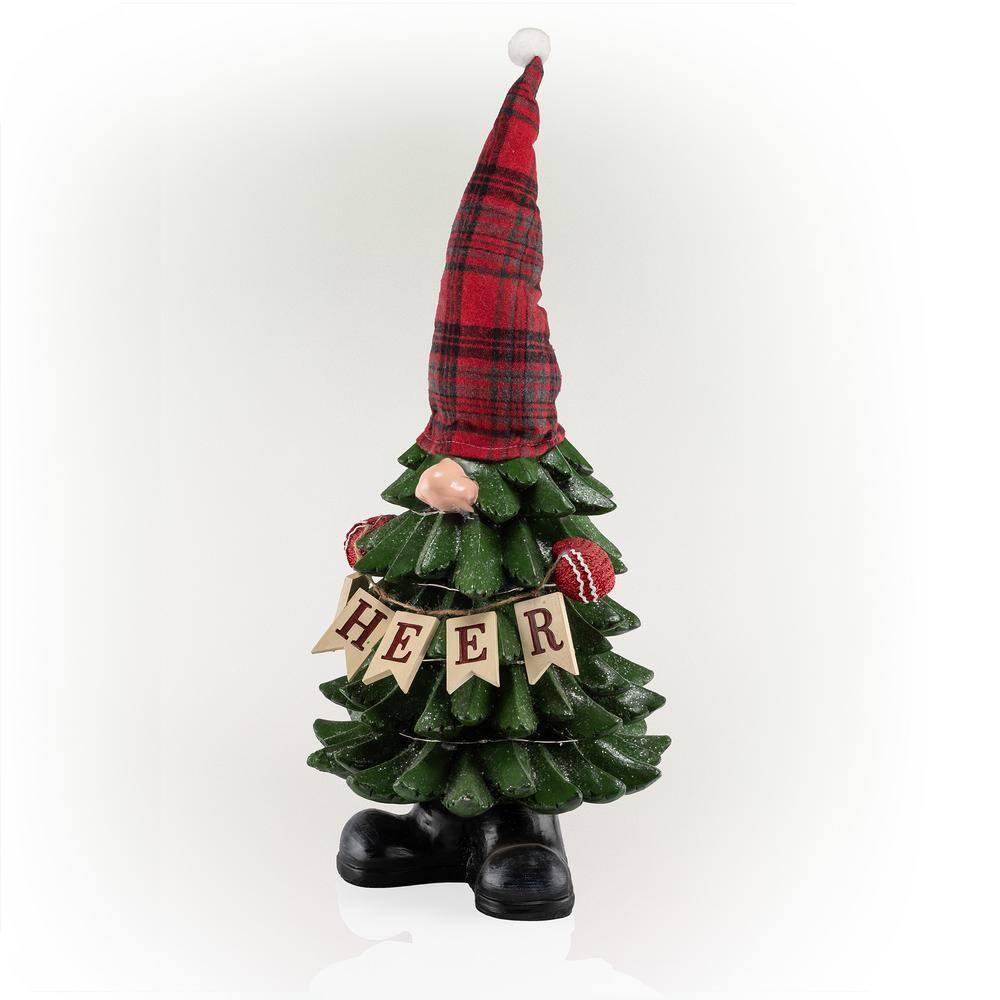 28 in. H Polyresin Christmas Tree Cheer Gnome Decoration with Color Changing LED Lights