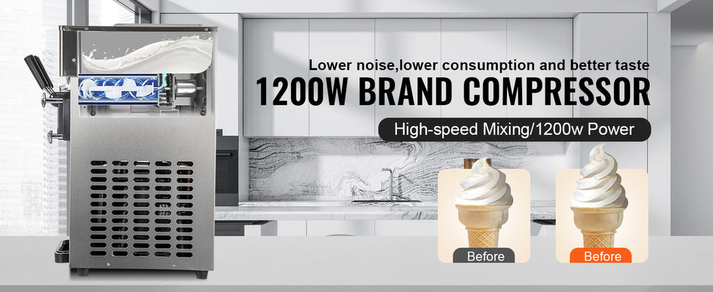 Soft Serve Ice Cream Machine, 18L/H Yield Commercial Ice Cream Maker, 1200W Countertop Soft Serve Ice Cream Maker with LCD Panel Puffing ShortaAlarm for Bars Coffee Shop Restaurant (ZM-168)