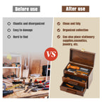11 Inch Mini Wooden Tool Box with 2 Drawers and Top Storage, Portable Small Tool Chest with PVC Liners, Mini Tools StoraBox Organizer Makeup Boxs with Metal Latch Closure