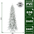 Fraser Hill Farm Green Hinged Slim Snowy Christmas Tree, 6.5'