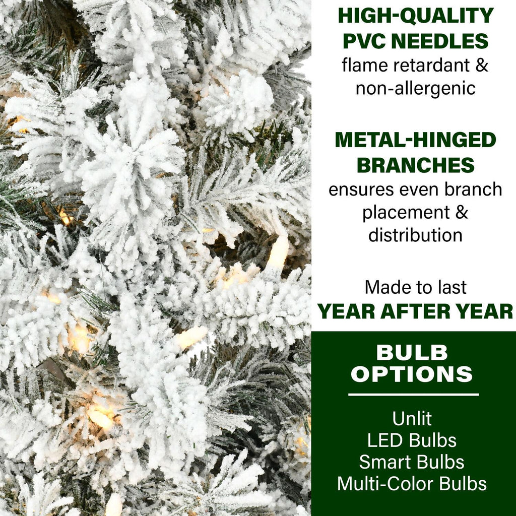 Fraser Hill Farm Green Hinged Slim Snowy Christmas Tree, 6.5'
