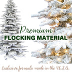 Fraser Hill Farm Green Hinged Slim Snowy Christmas Tree, 6.5'