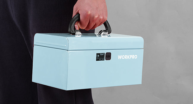 10.8" Mini Metal Tool Box with Removable Tray | Steel Toolbox, One-Button Latch, PP Handle, Removable Tray, Portable Storage, Home and Workshop Organization