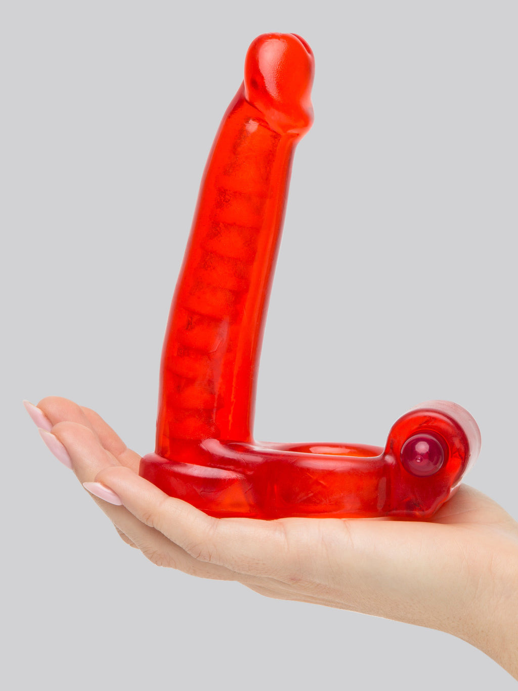 Double Penetrator Cock Ring Anal Vibrator Strap-On, Red