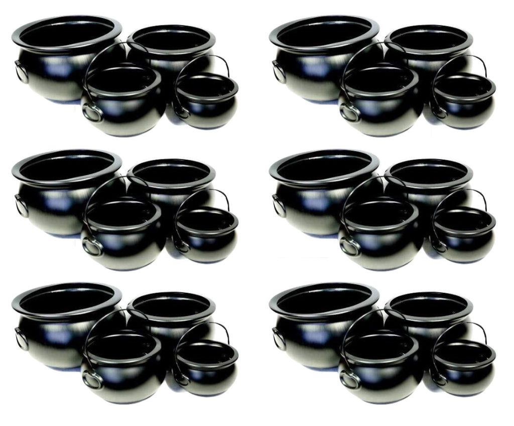 PMU Halloween Cauldron (6) 16", (6) 12", (6) 8" and (6) 6" Multi Pack Assortment Black Plastic, Great For Harry Potter Theme Parties (4/Pkg) Pkg/1 Set (20115, 55120, 55280, 30106)