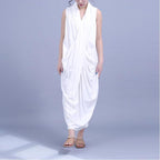 cross neckline large pockets sleeveless cotton irregular dress
