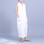 cross neckline large pockets sleeveless cotton irregular dress