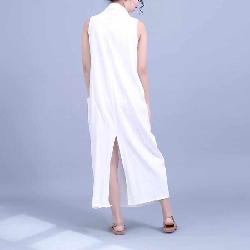cross neckline large pockets sleeveless cotton irregular dress