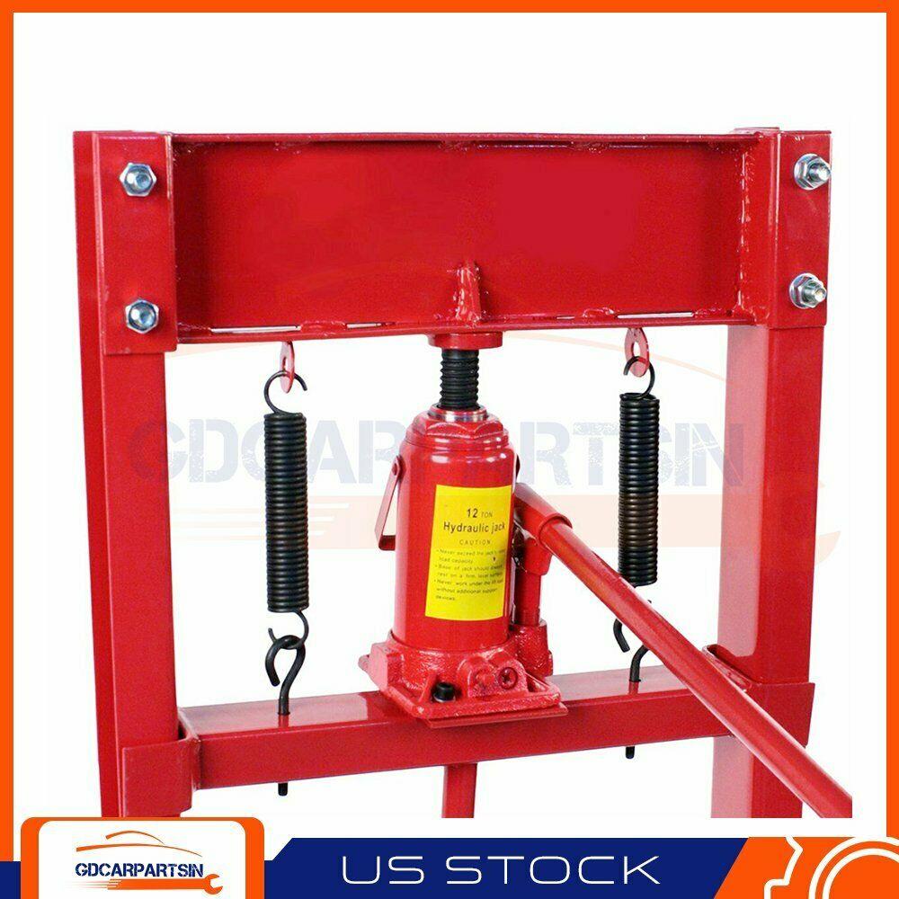 12 Ton Shop Press Hydraulic Bottle Jack Benchtop H-Frame Plates Jack Stand Tools