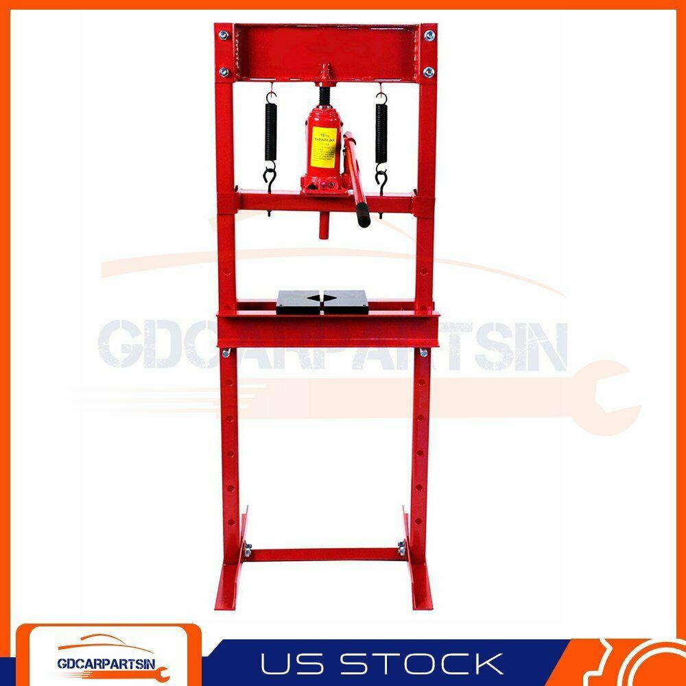 12 Ton Shop Press Hydraulic Bottle Jack Benchtop H-Frame Plates Jack Stand Tools