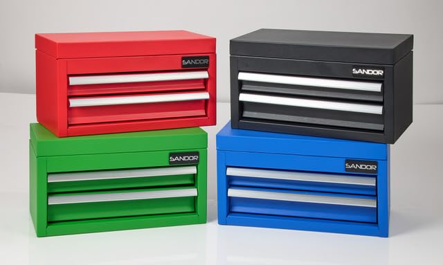 Mini Tool Box - Metal Tool Chest with 2 Drawers & PVC Drawer Liners for Workbench or Desk, Powder-Coated Steel Small Toolbox - Multi-Purpose Storafor Machinists Tools, DIY, 3D Printer Parts - Green