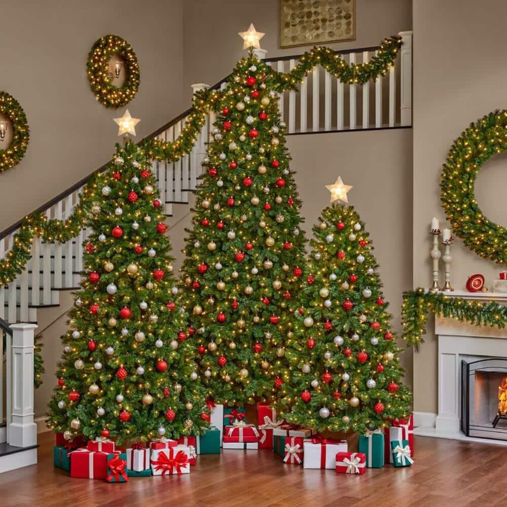 12 ft. Pre-Lit LED Wesley Long Needle Pine Artificial Christmas Tree with 1100 SureBright Warm White Mini Lights