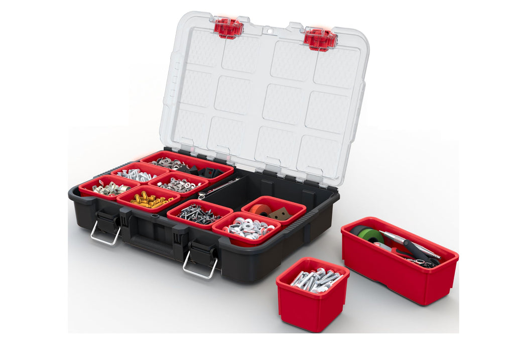 Stack-n-Roll Modular Tools Organizer for GaraStoraand DIY, 3 Piece Resin Rolling Tool Box System for Small Parts, Black
