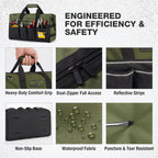 Heavy Duty Tool Bag 20 Pockets, 16-Inch Portable Tool Box Organizer | Waterproof, Wide Mouth, LarStoraToolbag for Electrician, Tradesman, with Adjustable Shoulder Strap, Soft Handle
