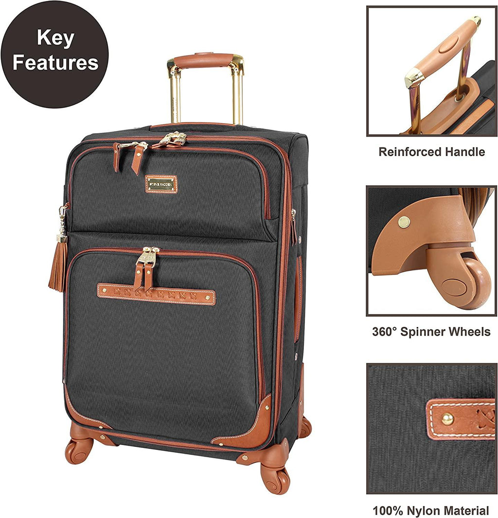 er Luggage Collection - Expandable 24 Inch Softside Bag - Durable Mid-sized Lightweight Checked Suitcase with 4-Rolling Spinner Wheels (Global Black)