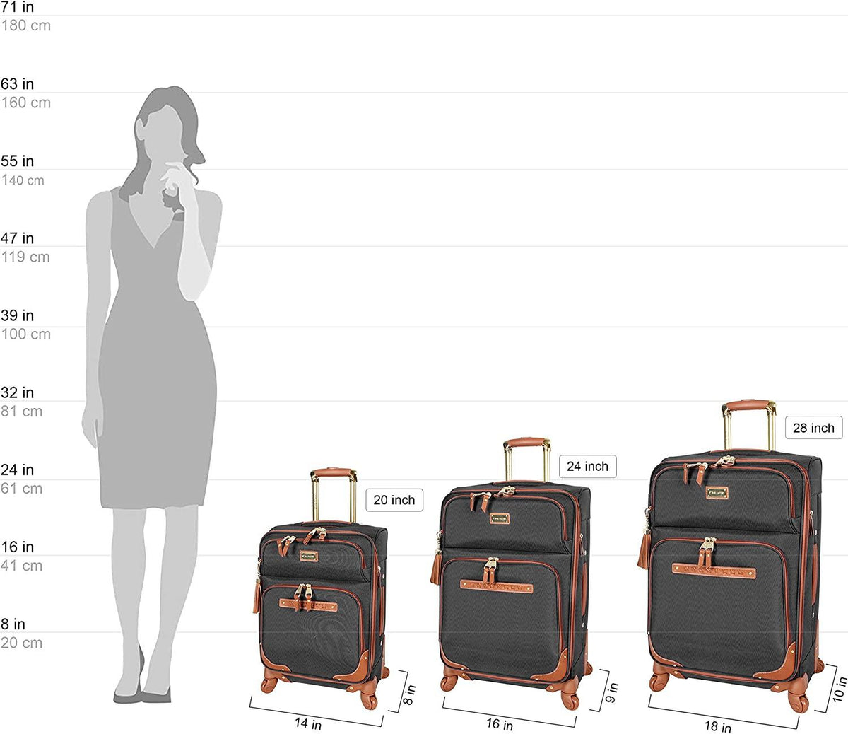 er Luggage Collection - Expandable 24 Inch Softside Bag - Durable Mid-sized Lightweight Checked Suitcase with 4-Rolling Spinner Wheels (Global Black)