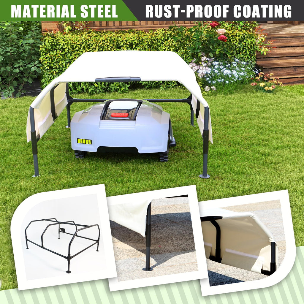 Robot Mower Garage, Rainproof UV-Proof Shelter for All Mowers | Thickened 600D Oxford fabric | Rust-proof steel frame | 35.5×29×17in | Fits Lymow, Segway, , , &amp; more