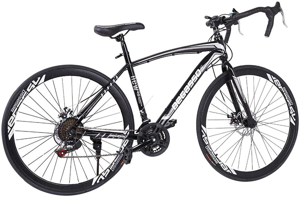 Aluminum Road Bike, 21 Speed Disc Brakes Aluminum Frame Road Bicycles Begasso s Full Suspension Road Bike, 700c Dual Disk Brake  Release Racing Bicycles (White/Black)