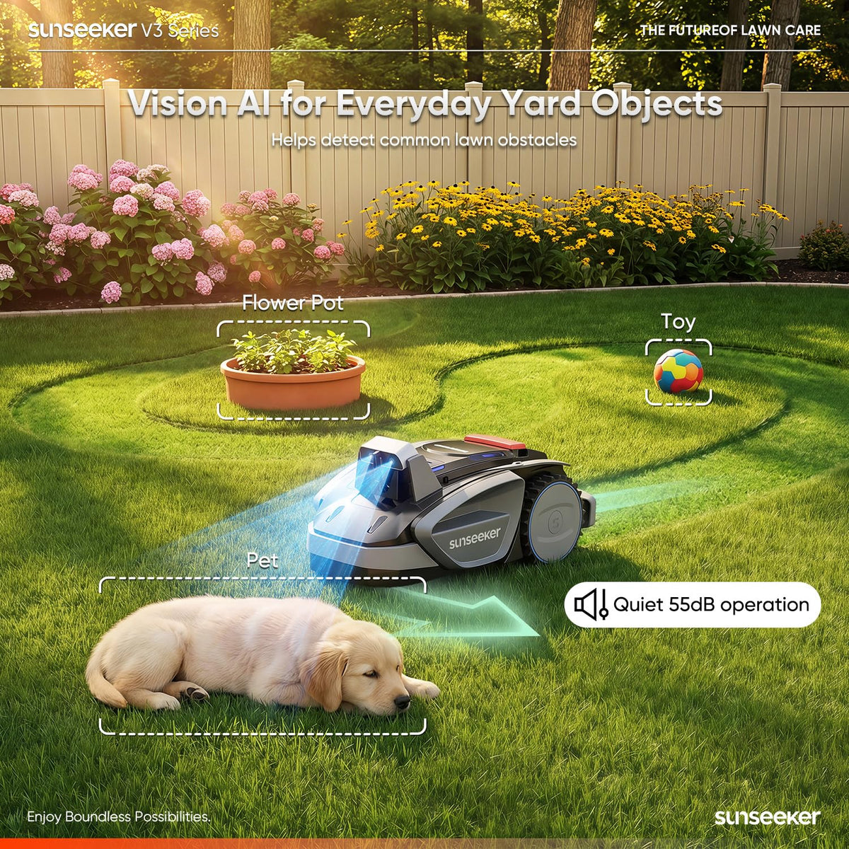 V3 Wireless Robot Lawn Mower for Small Yards, 0.15 Acre/6,400 Sq. Ft., Vision AI Obstacle Detection, One-Click Start, App Control, Auto Recharge, 42% Slope