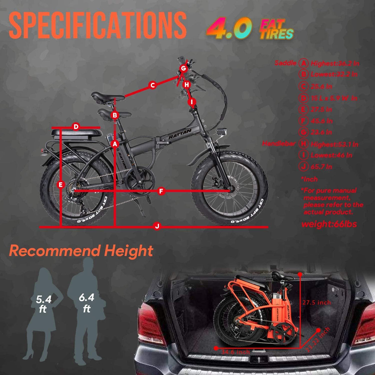 Rattan 48V 500W/750W Electric Bike for Adults Folding Bikes Fat Tire Bikes 13AH Removable Lithium-ion Battery E-Bikes 7 Speed Shifter Electric Bicycle