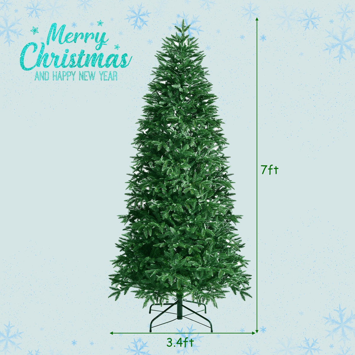 Gymax 7 FT Pre-Lit Artificial Christmas Tree Hinged Xmas Tree w/ Multicolor LED Lights