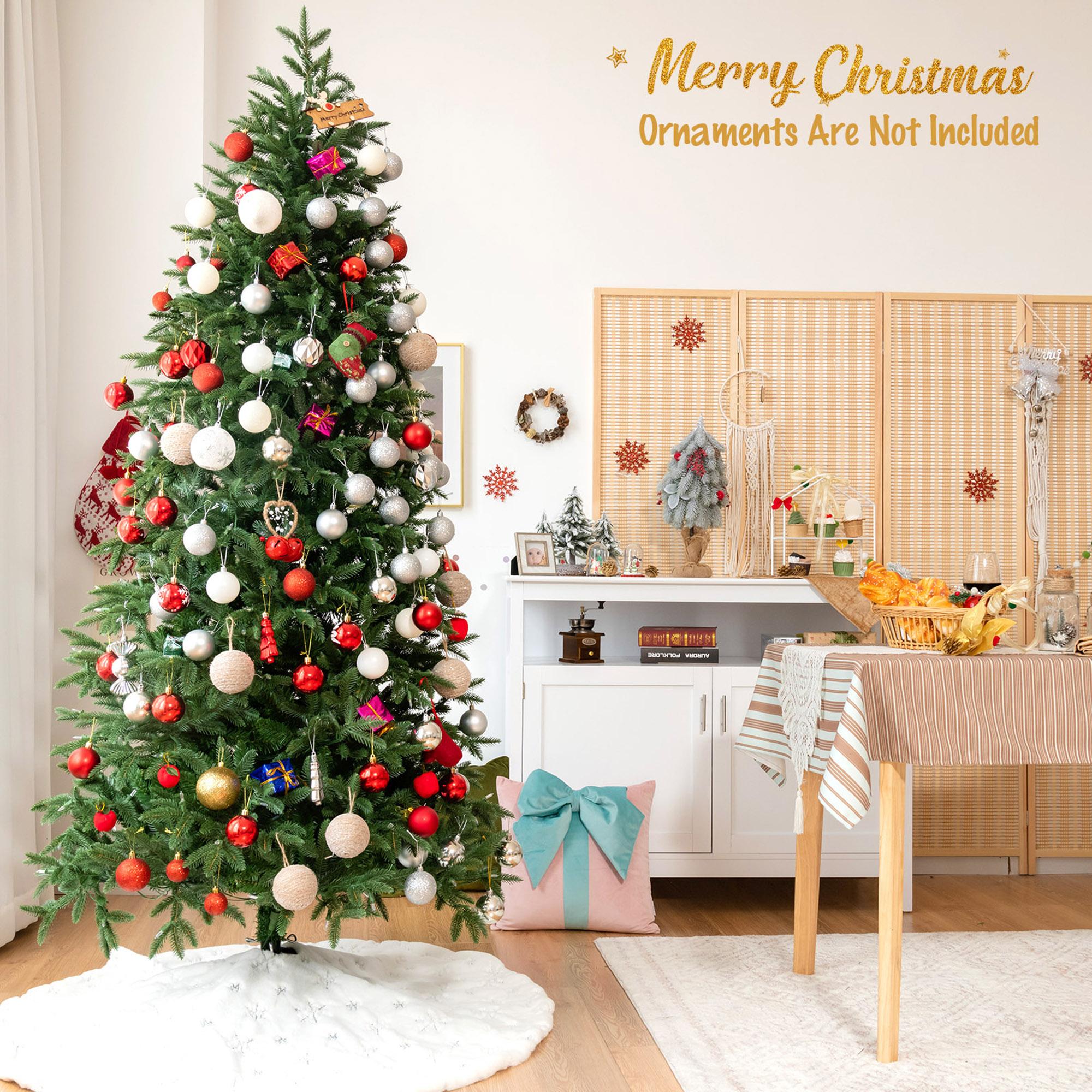 Gymax 7 FT Pre-Lit Artificial Christmas Tree Hinged Xmas Tree w/ Multicolor LED Lights