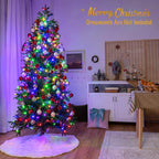 Gymax 7 FT Pre-Lit Artificial Christmas Tree Hinged Xmas Tree w/ Multicolor LED Lights
