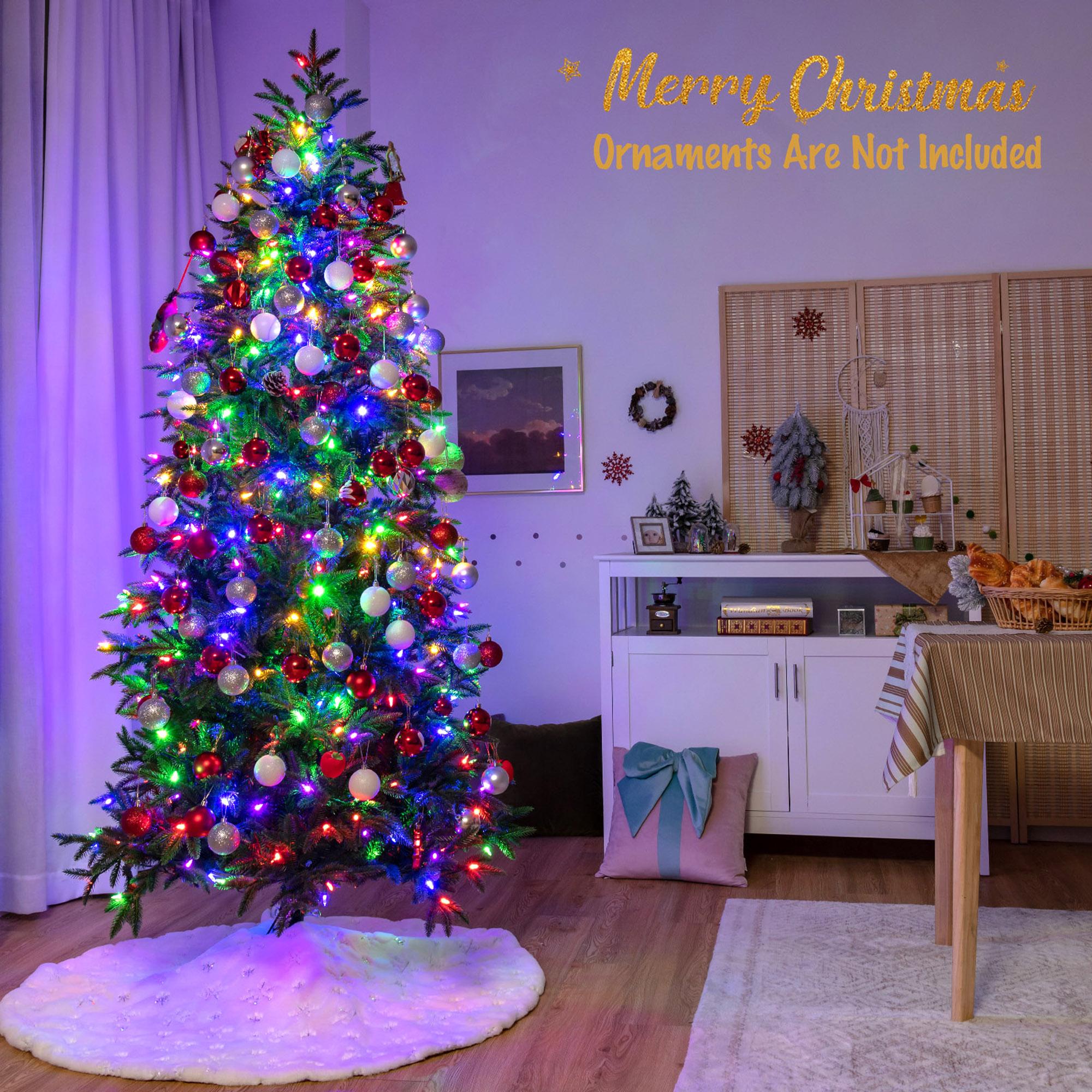 Gymax 7 FT Pre-Lit Artificial Christmas Tree Hinged Xmas Tree w/ Multicolor LED Lights