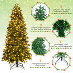 Gymax 7 FT Pre-Lit Artificial Christmas Tree Hinged Xmas Tree w/ Multicolor LED Lights